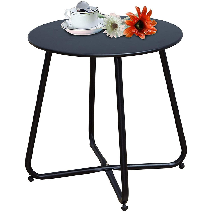 Ebern Designs Steel Patio Side Table, Weather Resistant Outdoor Round End Table